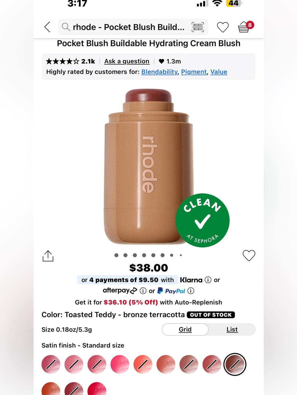 RHODE Toasted Teddy Bronze Terracotta Cream Blush